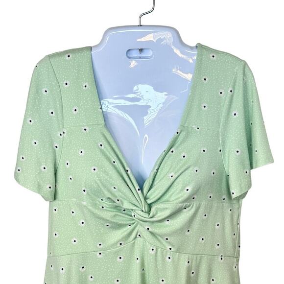 BP Nordstrom Small Green Polka Dot Daisy Flowers Twist Front Mini Dress Sz M - Picture 11 of 11